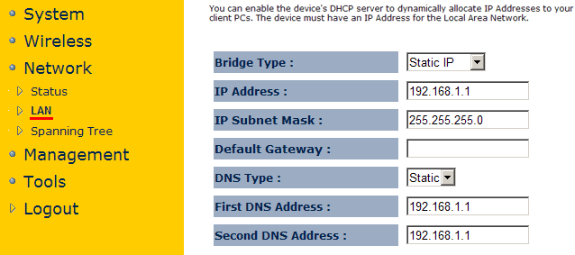 Static - IP адреси DNS серверів вводяться вручну;   First DNS Address - первинний DNS сервер;   Second DNS Address - вторинний DNS сервер