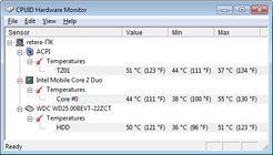 Що стосується температурного режиму всередині ноутбука, то можна подивитися на скріншот з програми CPUID Hardware Monitor, яка стежить за показниками основних компонентів системи: